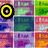 small square images with a yellow circular icon, green 'M' icon, and blue 'G' icon visible among colorful pixelated backgrounds