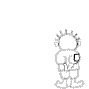 A cartoon figure with spiky hair holds a square object, surrounded by floating circles in different positions across four views.