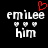 Pixelated text 'emilee' above three small hearts and 'him', with a red heart symbol floating above the first 'emilee'.