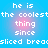 Pixelated text on a blue gradient background with pink highlights, repeating phrases about 'he' and sliced bread in two vertical