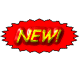 Red spiky badges with yellow 'NEW!' text in various orientations on a gray background.