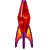 Red rocket-shaped icon with purple base and orange flames, animated to show flame flicker