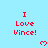 Red pixelated text "I Love Vince!" with small red heart symbols on a light blue background, arranged in a pattern