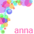 Pixelated corner frame with colorful floral shapes and pink text reading 'anna' in various partial forms across a white background.