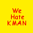Yellow background with red text "We Hate KMAN" and green rectangular bars covering portions of the text in different positions across frames.