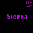 Purple pixelated heart symbol above two instances of the name 'Sierra' in matching purple text on a black background.