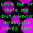 Green pixelated text on black background with purple circles, repeating phrases about love and hate.