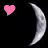 Two pixelated crescent moons flank two hearts against a black background, with the left heart pink and right heart purple.