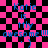 Pixelated text on a pink and black checkered background with visible distortion effects.