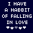 Dark blue background with white pixelated text reading "I HAVE A HABBIT OF FALLING IN LOVE" and five heart symbols below, two versions of the hearts differ in one gray symbol.