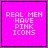 Pixelated text on a pink background with black border, showing 'REAL MEN HAVE PINK ICONS' in white block letters.