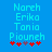 Blue background with cyan text listing names and red/purple star symbols below.