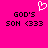 Pixelated pink background with black text reading "GOD'S SON <333" and a white pixel-art heart symbol above the left instance of the text.