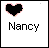 Pixelated black heart with pink and gray border above bold pixelated text reading 'Nancy' on white background.