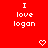 Red background with repeated white text "I love logan" and pixelated heart/arrow symbols in a
