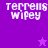 Pixelated text 'terrells wipey' on purple backgrounds with a star symbol in two positions.