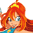 Pixelated cartoon character with long orange hair, yellow star accessory, blue top, and visible facial features including eyes, nose, mouth, and hand gesture.