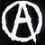 A circular white outline encloses a black stylized 'A' with wing-like extensions on both sides, set against a solid black background.