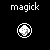 nine identical pixelated icons with a white circular border and a central abstract pattern on a black background, each labeled 'magick' above