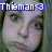 Pixelated image of a person's face with blue and white text reading 'Thieman' at the top, set against a blurred background.