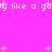 Pixelated text repeats 'like a gay' on a bright pink background with scattered light pink starbursts.
