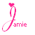 Three variations of a stylized 'J' icon with heart top and 'amie' text, each in distinct color schemes on white background.