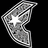 Silver shield-shaped icon with a white star, featuring pixelated texture and black background.