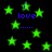 Green stars and blue text 'i love ......' on a black background with animated glow effects.