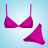 Static pixel art icon of a pink bikini top and matching bottom against light blue background.