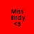 Four red square display "Miss Birdy <3" text with varying circular light effects on a solid red background