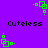 Green pixelated shapes on purple background with repeated 'Cuteless' text, showing animation frames with shifting positions.
