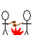 Pixelated stick figures around a fire with text reading "Its All Fun n GAMES till Some1 loses A WEiNER" on black background.