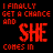 A 3x3 contact sheet of an animated AIM buddy icon showing eight frames with red and white text on a black background, where the word "SHE" alternates between solid red and pixelated white in each frame.