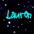 Animated contact sheet showing three frames of a buddy icon with glowing cyan text 'Lauren' against a starry night background, each frame displaying the same static design.