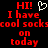 Red pixelated text on black background reads 'HI! I have cool socks on today' with a white heart symbol above the first HI!