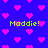 Blue background with pink pixelated hearts and green text reading "Maddie!" repeated four times.