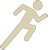 Pixelated beige stick figure in running pose on solid gray background with no visible text or additional elements.