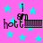 Pixelated text 'i am hot' on pink background with cyan stars, repeated in four quadrants.