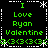 Green pixelated text on black background with white dashed borders and star motifs, repeating 'I Love Ryan Valentine' in two vertical