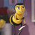 Pixelated cartoon character with yellow skin, blue eyes, and black hair stands in front of a purple background holding a white object.
