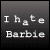 Static pixelated icon with white text on dark gray background reading "I hate Barbie" in two lines, rendered in low-resolution blocky font.
