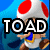 Pixelated Toad character from Mario games with red-and-white mushroom cap, blue shirt, white overalls, brown shoes; text overlays change across four