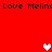 Red background with repeated black text "Love Melin" and three pixelated hearts in white and pink.