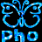 Static pixelated blue icon with butterfly-like top design and "Pho" text below on black background.