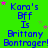 Green background with blue text reading "Kara's Bff Is Brittany Bontrager!" and scattered pink stars, repeated in a pattern