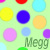 A static 50x50 pixel buddy icon featuring a grid of colorful circles on a light green background with the text "Meg" in green at the bottom right.