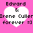 Pixelated text and heart shapes on a pink background with repeated 'Edward & Irene Culler forever =]' text.