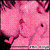 Pixelated pink cartoon icon showing two figures in a kissing pose with abstract floral elements and partial text at the bottom.