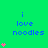 Green background with blue text 'i love noodles' and pink heart symbols in various quantities across a