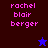 Pixelated text 'rachel blair berger' in pink on dark brown and blue backgrounds with a small star icon changing color.